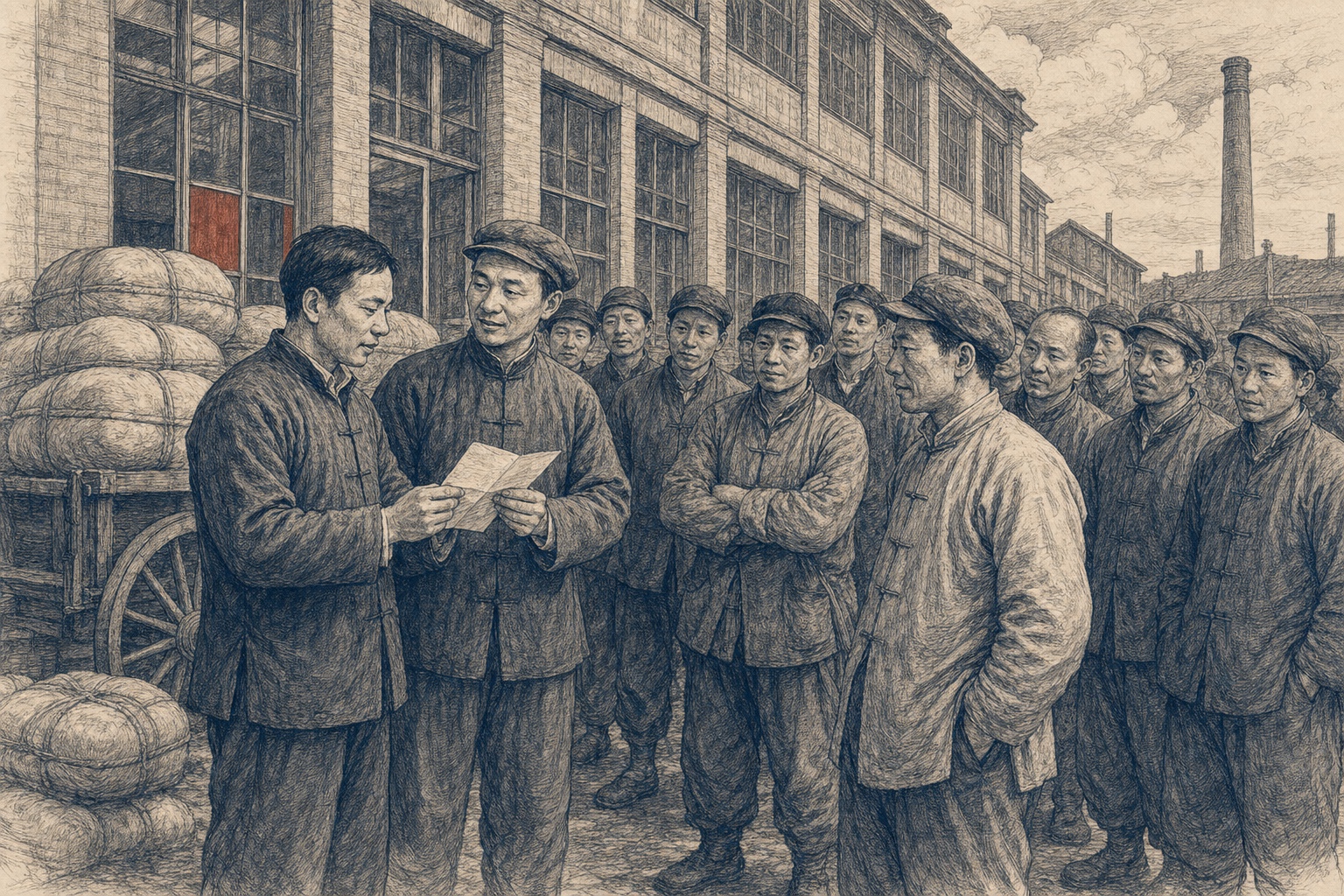 情境重建：丝厂男工从代表手中得知加薪结果