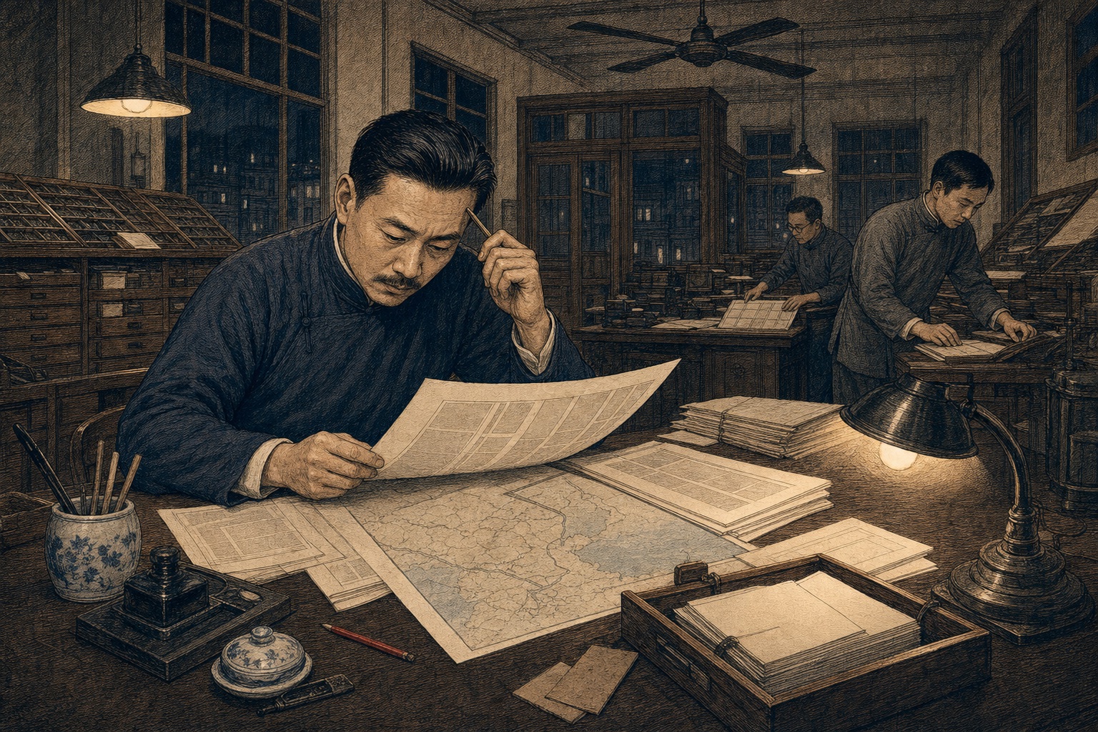 二十世纪二十年代中文报馆编辑对照地图与清样