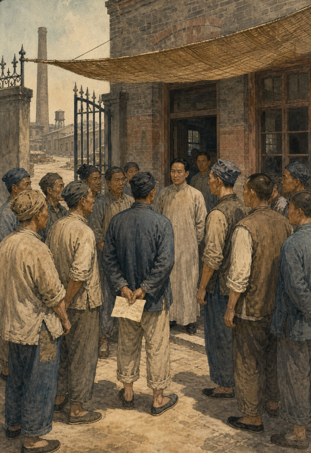 1926年上海棉厂门口,工人团体围在办公处前请愿