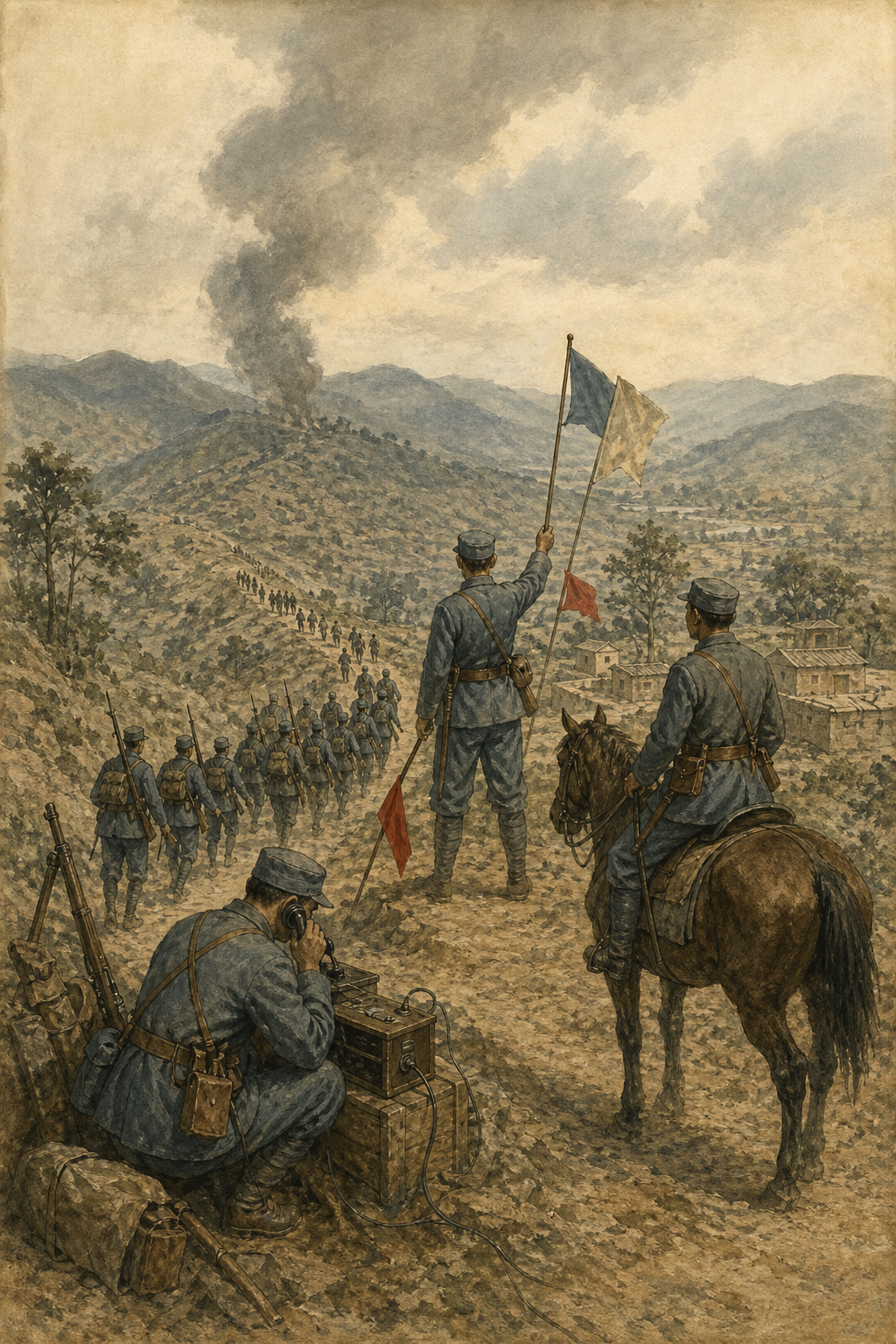 1926年南口战线,山口、传令与远处行军队伍