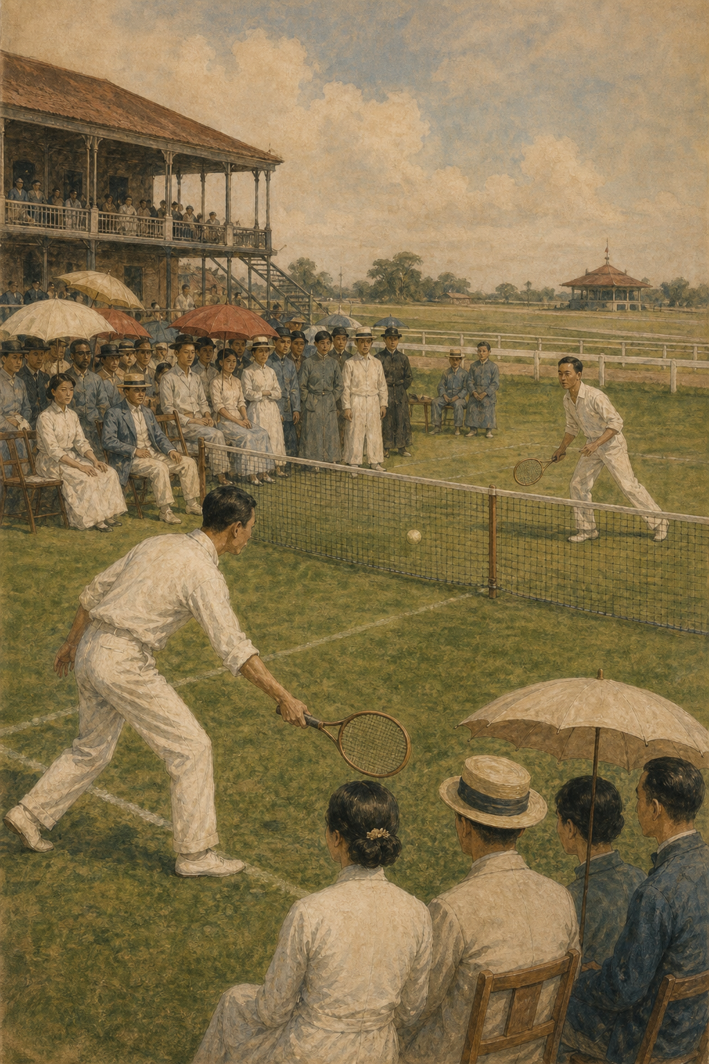 1926年上海跑马场北草地,网球运动员正在比赛