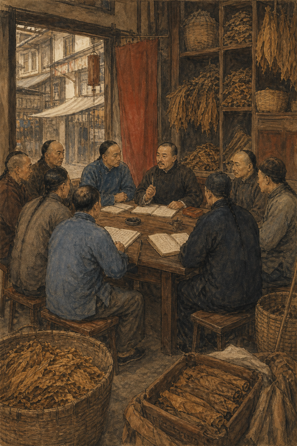 1926年上海南市烟业同业会成立场景,店主围桌议事