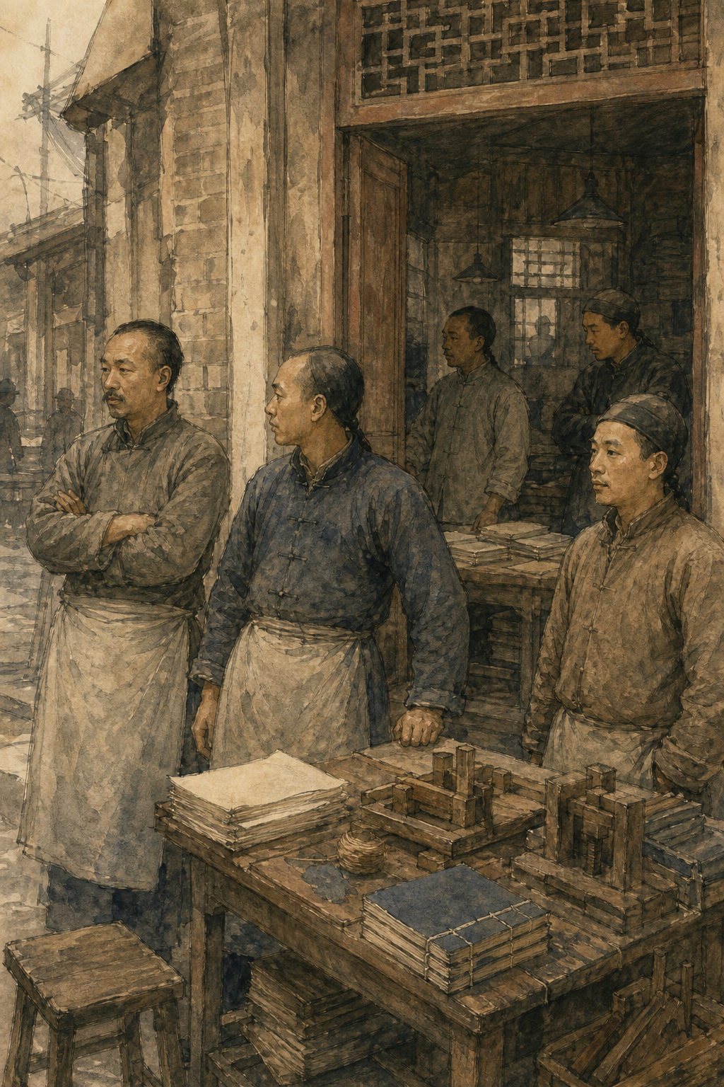 1926年上海装订作坊内停工交涉的工人