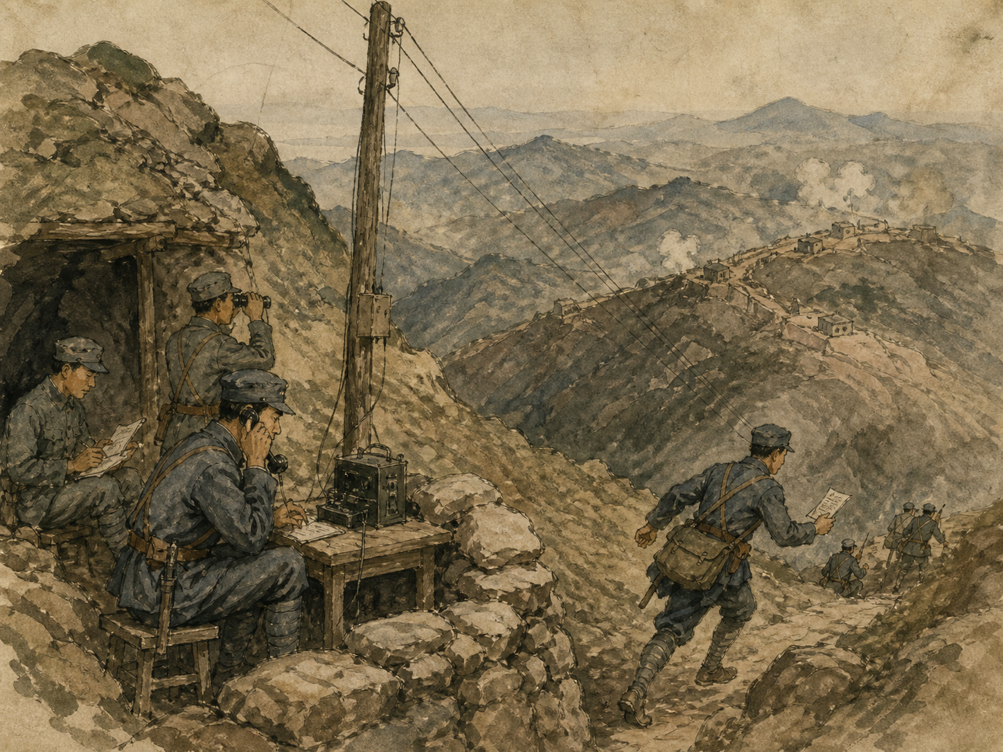 1926年南口山地前线的电话线与传令员