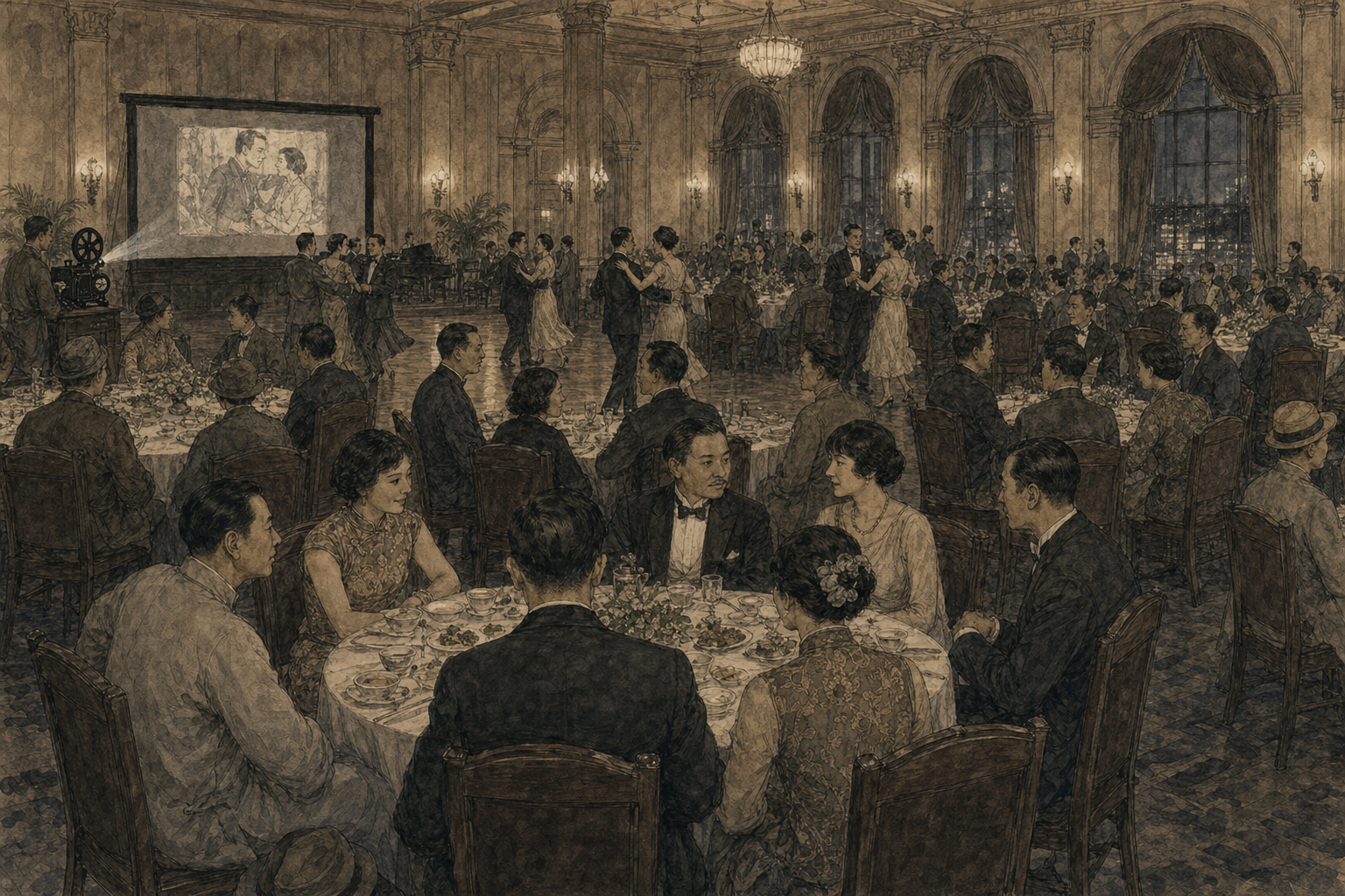 1926年上海电影界人士在饭店宴会、观影与跳舞