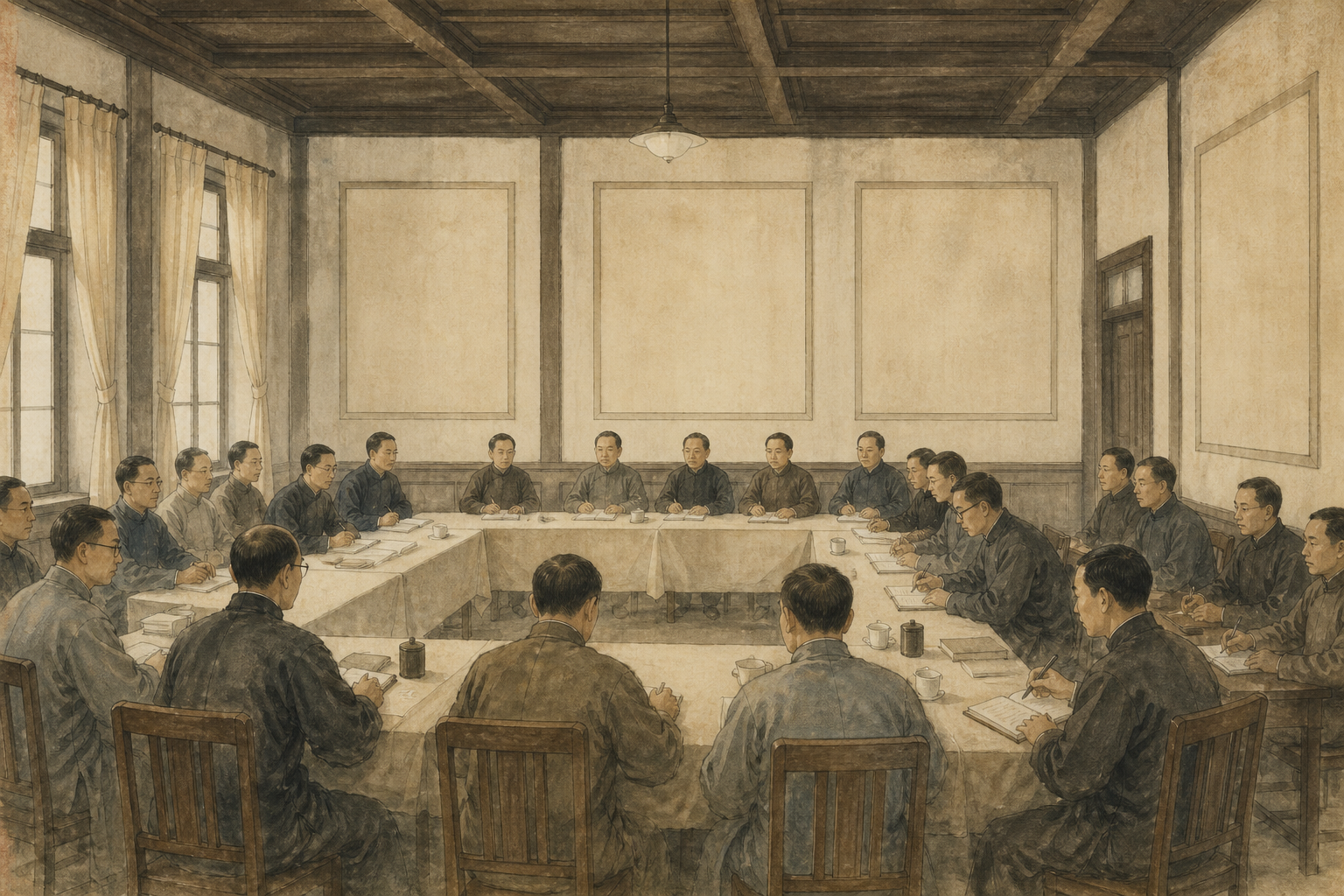 1926年教育会议厅里教师围桌开会