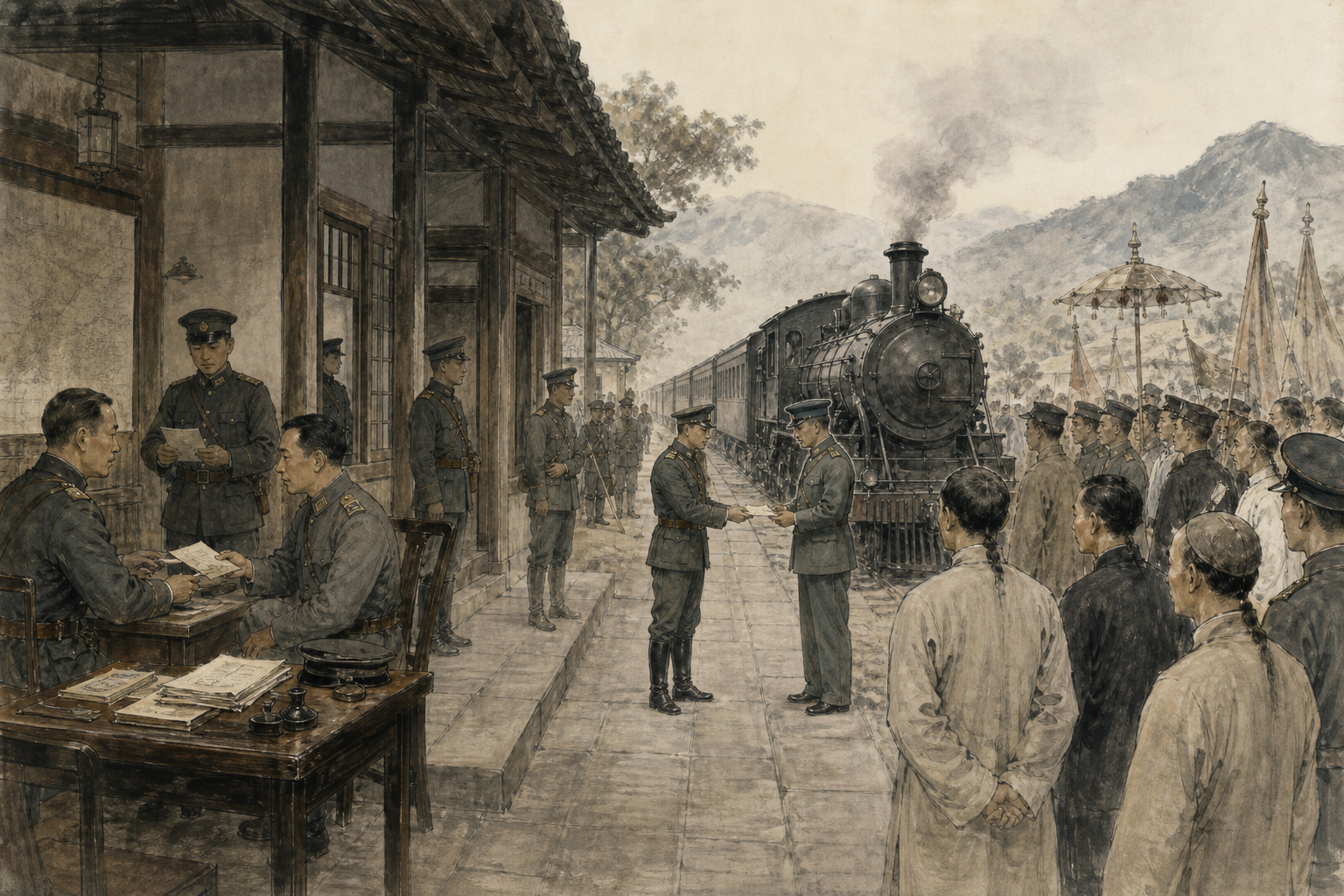 衡州车站与等候迎接的军政人员
