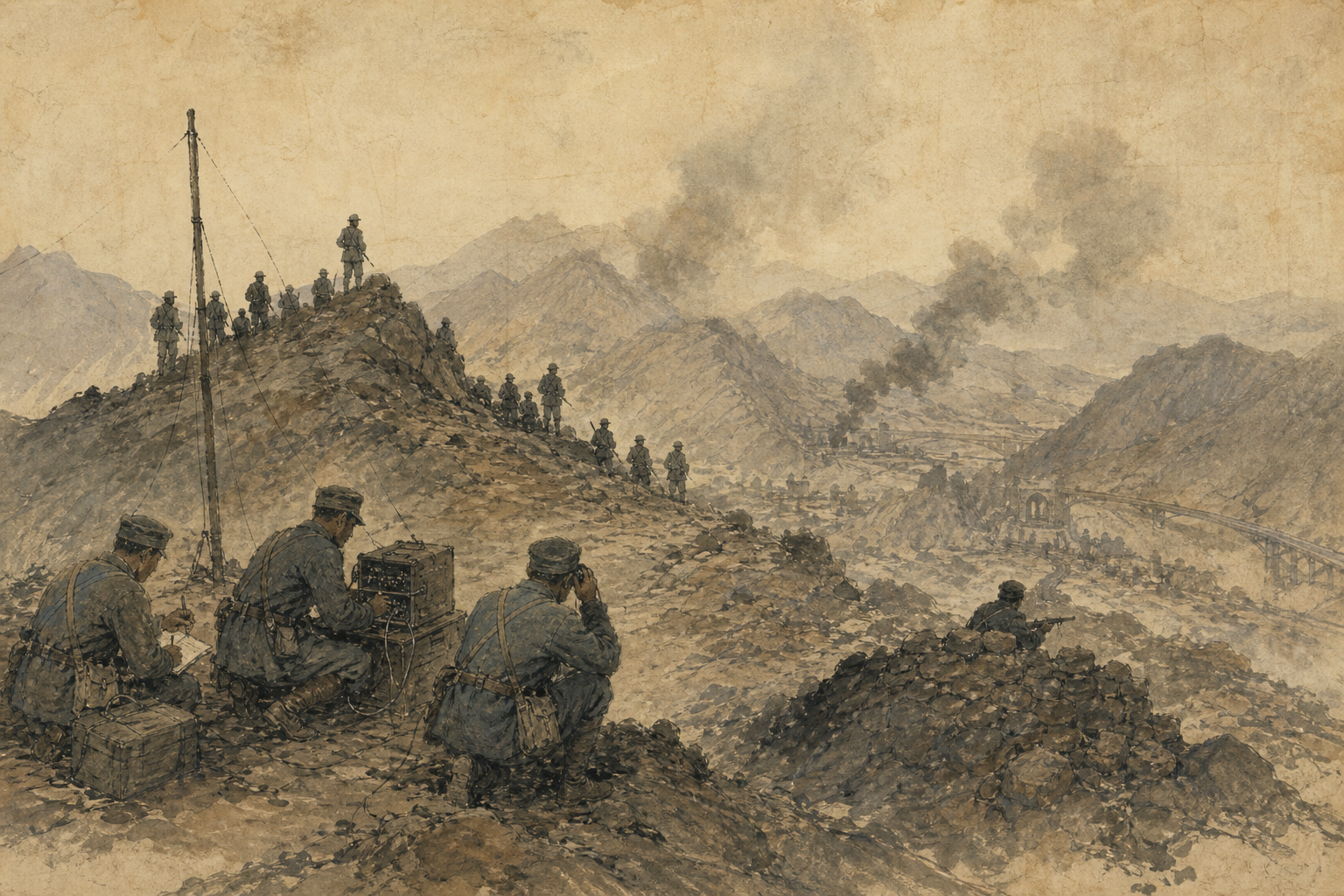 1926年北方山地战线与传递电讯的人员剪影
