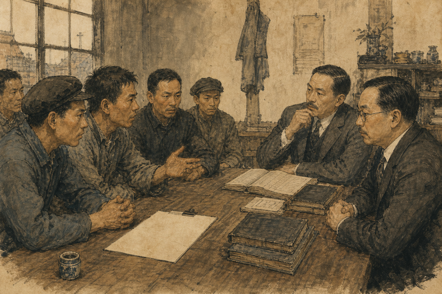 1926年上海书局工人与管理者在桌前交涉