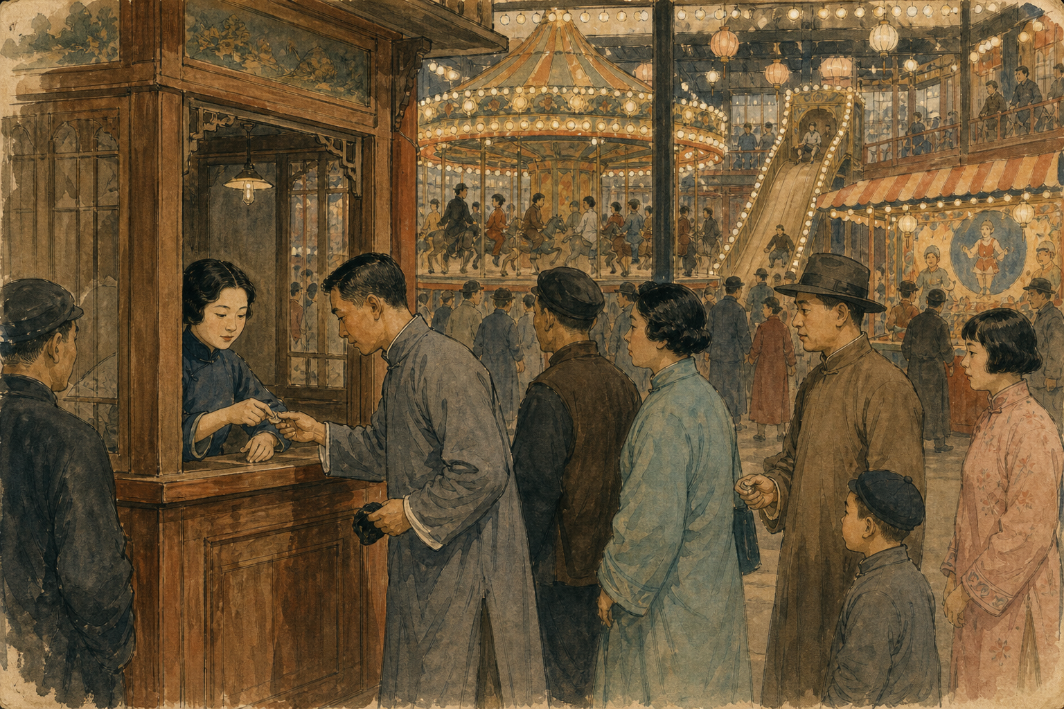 游艺场售票处与入场观众
