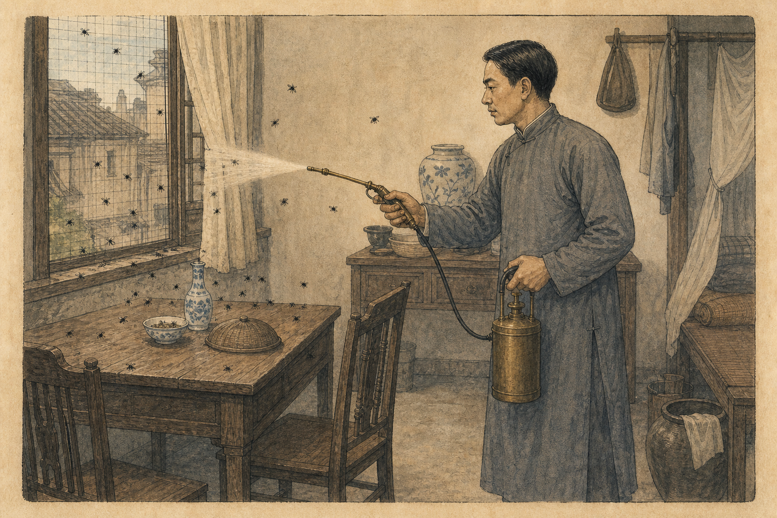 家庭用手压喷雾器喷洒杀虫药水