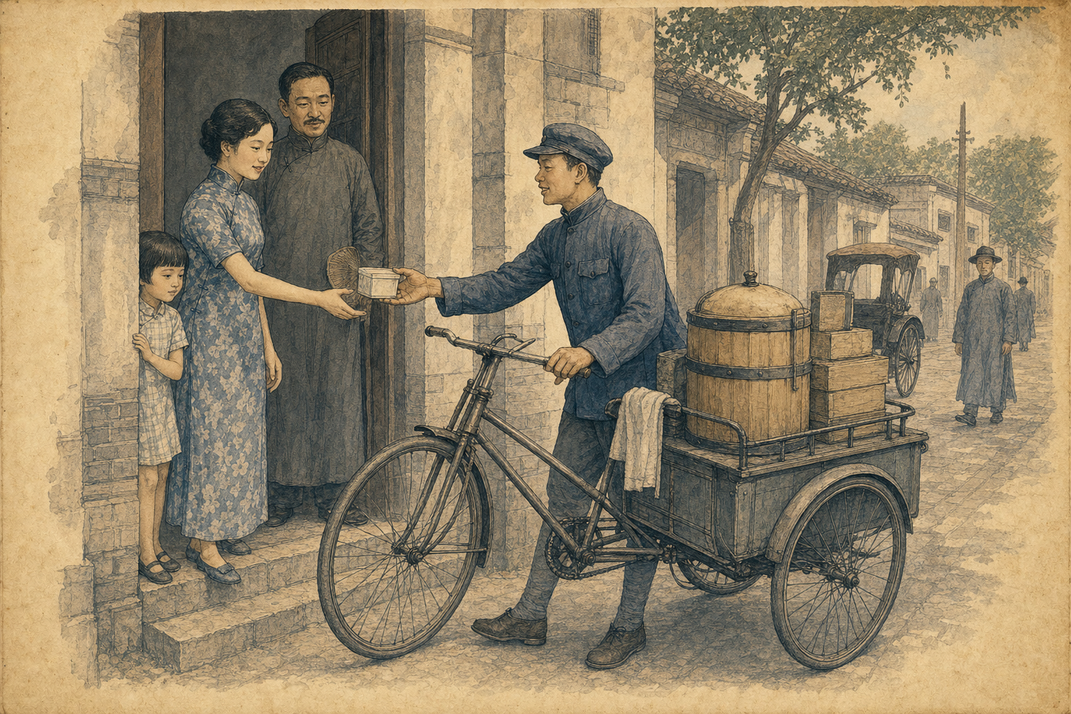 送货员递送冰淇淋