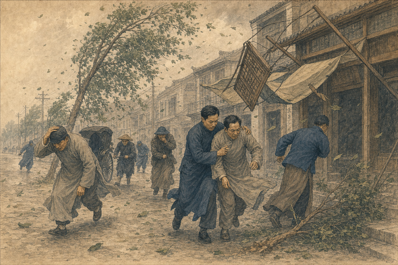 天津街道突遇狂风