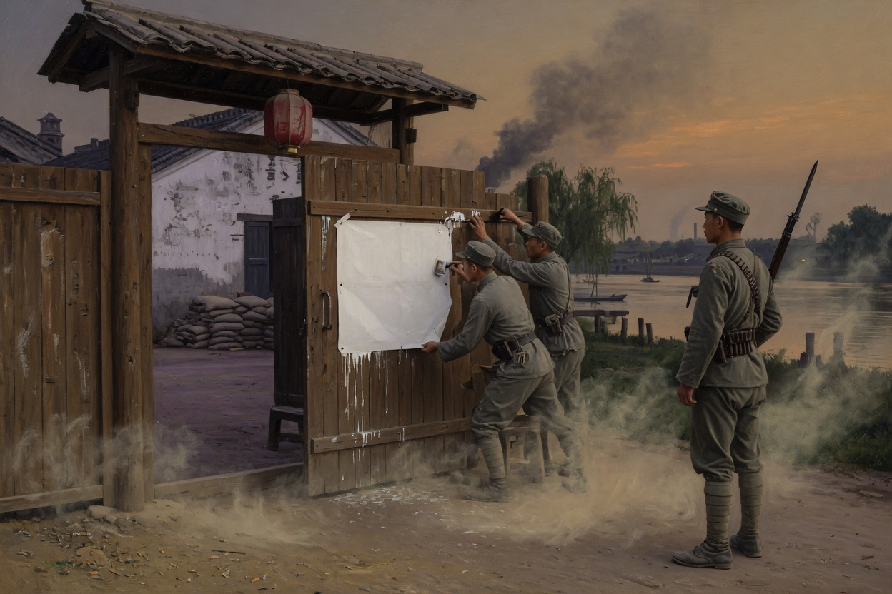 营门前兵士贴空白告示