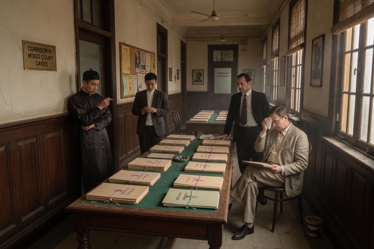会审公堂走廊里放着未签的卷宗