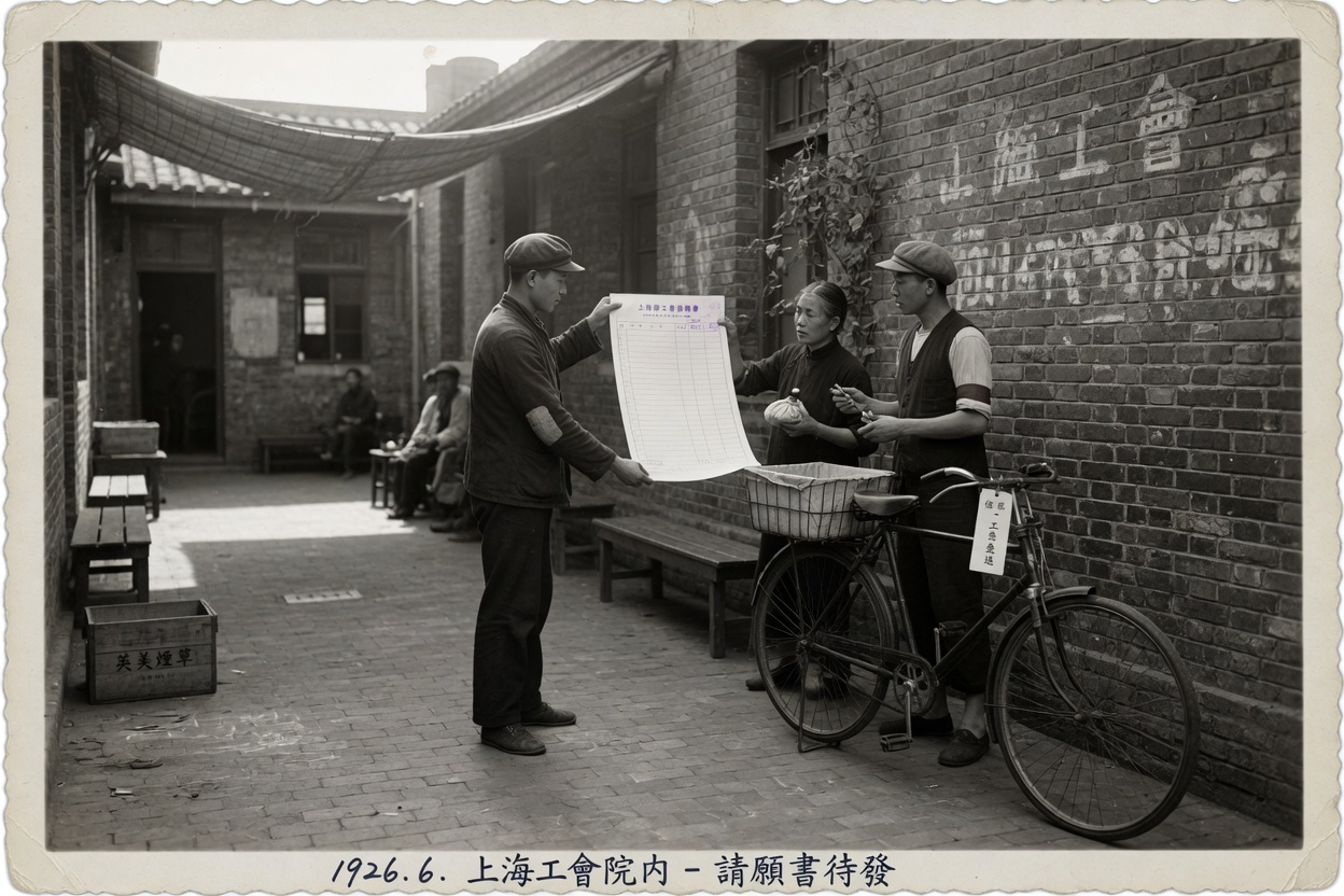 工会院子里有人把空白呈文交给车夫