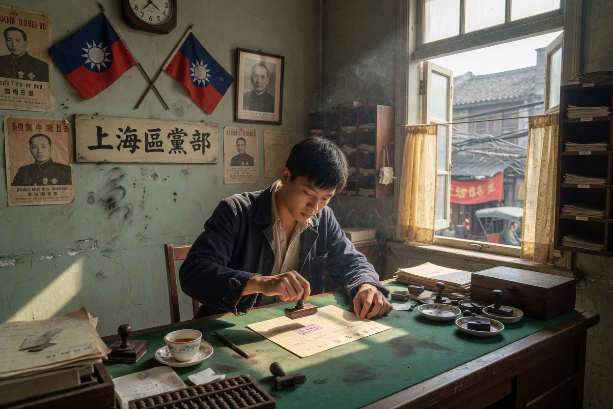 党部窗下有人盖印空白电纸