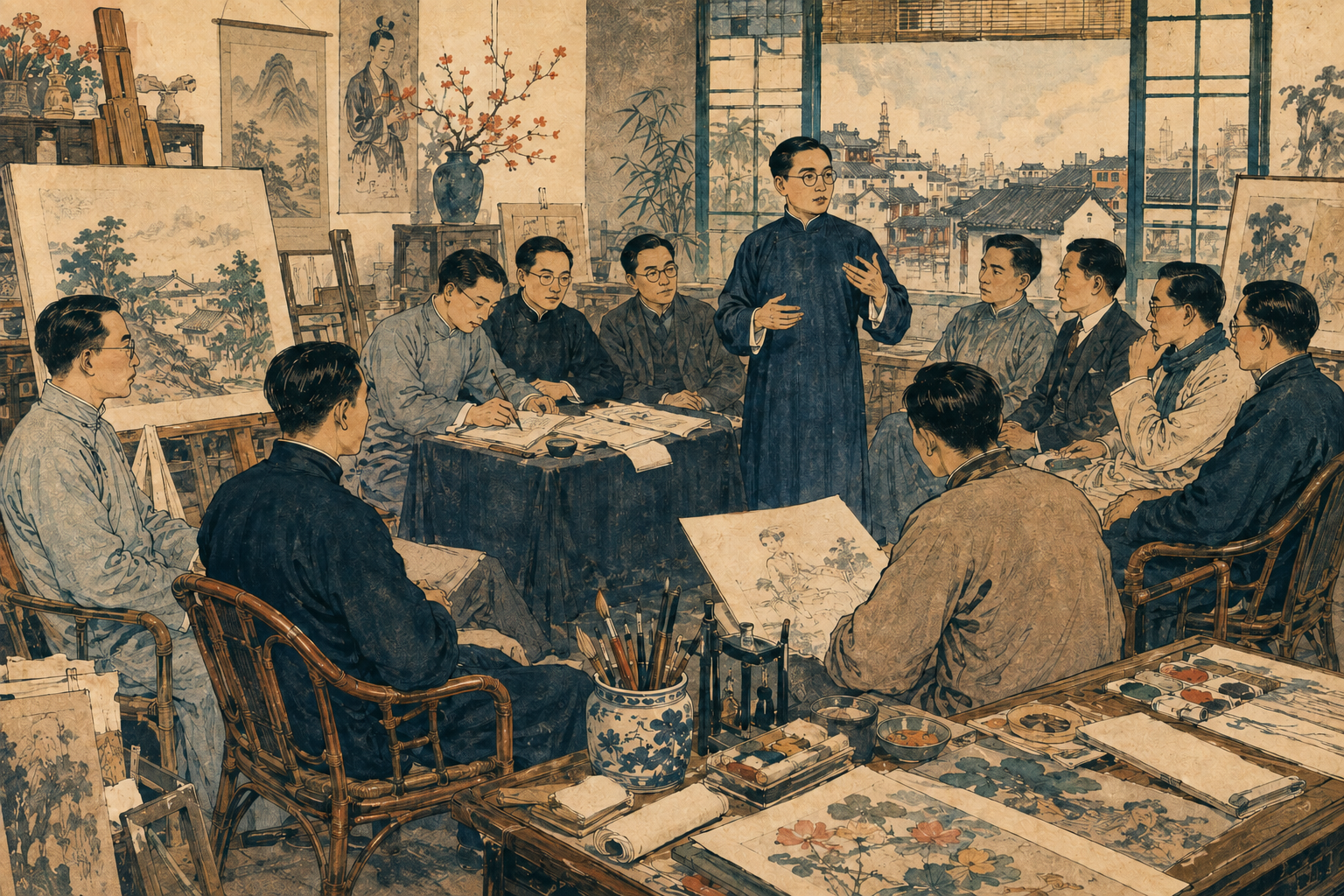 艺术家在江湾画室开会