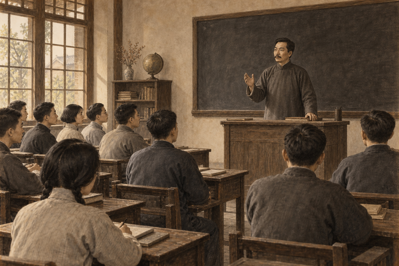 教师在朝会上向学生讲解
