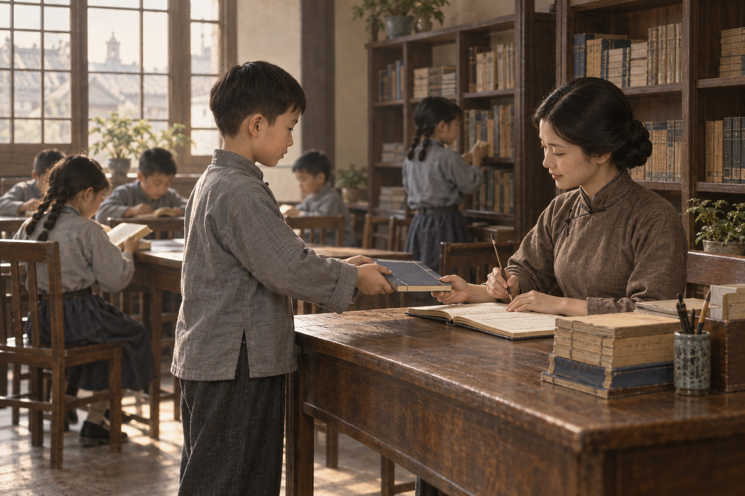 万竹小学图书馆:每次借一册,三日归还